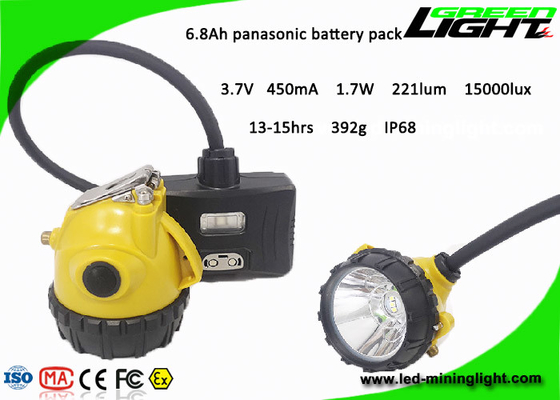 la lámpara de casquillo de la explotación minera de 450mA 221lum 15000lux LED 6.8Ah 3.7V llevó el faro minero